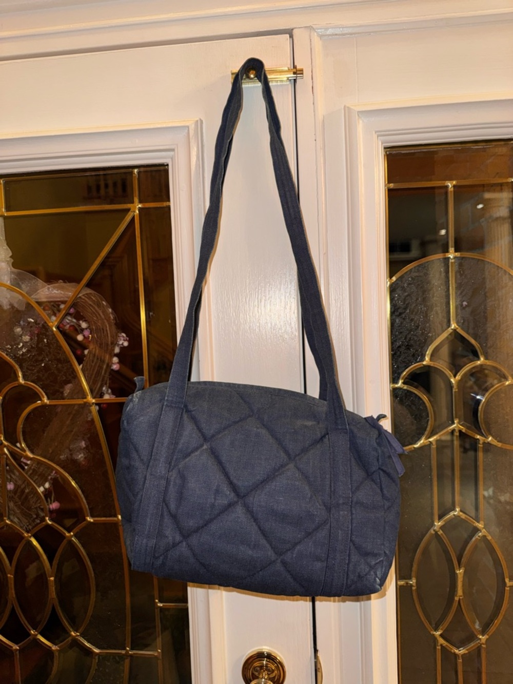 Quilted Navy Shoulder Bag with Long Strap